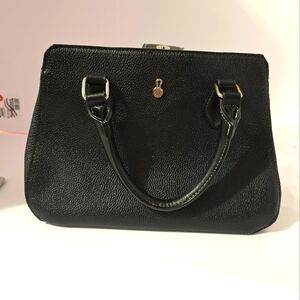 London Fog Black Pebbled Satchel with Gold Hardware